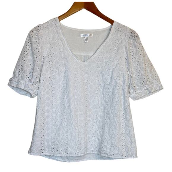 Draper James Top Women Small White Eyelet Cottage Cotton Prairie Feminine - Picture 1 of 8